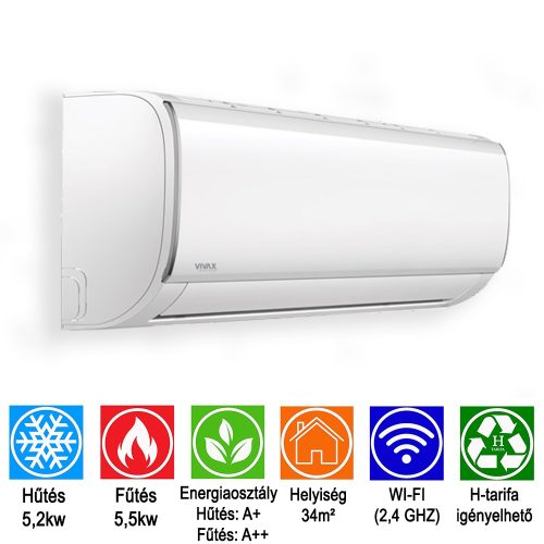 Vivax ACP-18CH50AEMI 5,2 Kw M Design, split klíma szett, WiFi előkészítéssel, ACP-18CH50AEMI 