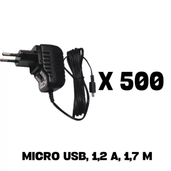   Micro USB töltő, 500 db-os csomag, 5 V, 1,2 A , 1,7 m kábel, TENWEI TAV010501200HU